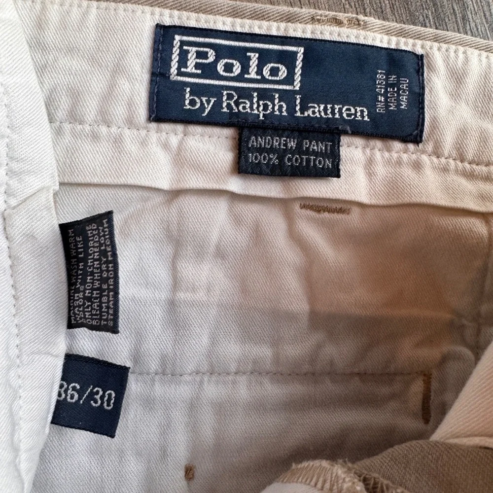 Vintage Polo Ralph Lauren Andrew Pant Khaki Tan Double Pleat Chino 36x30 Cotton